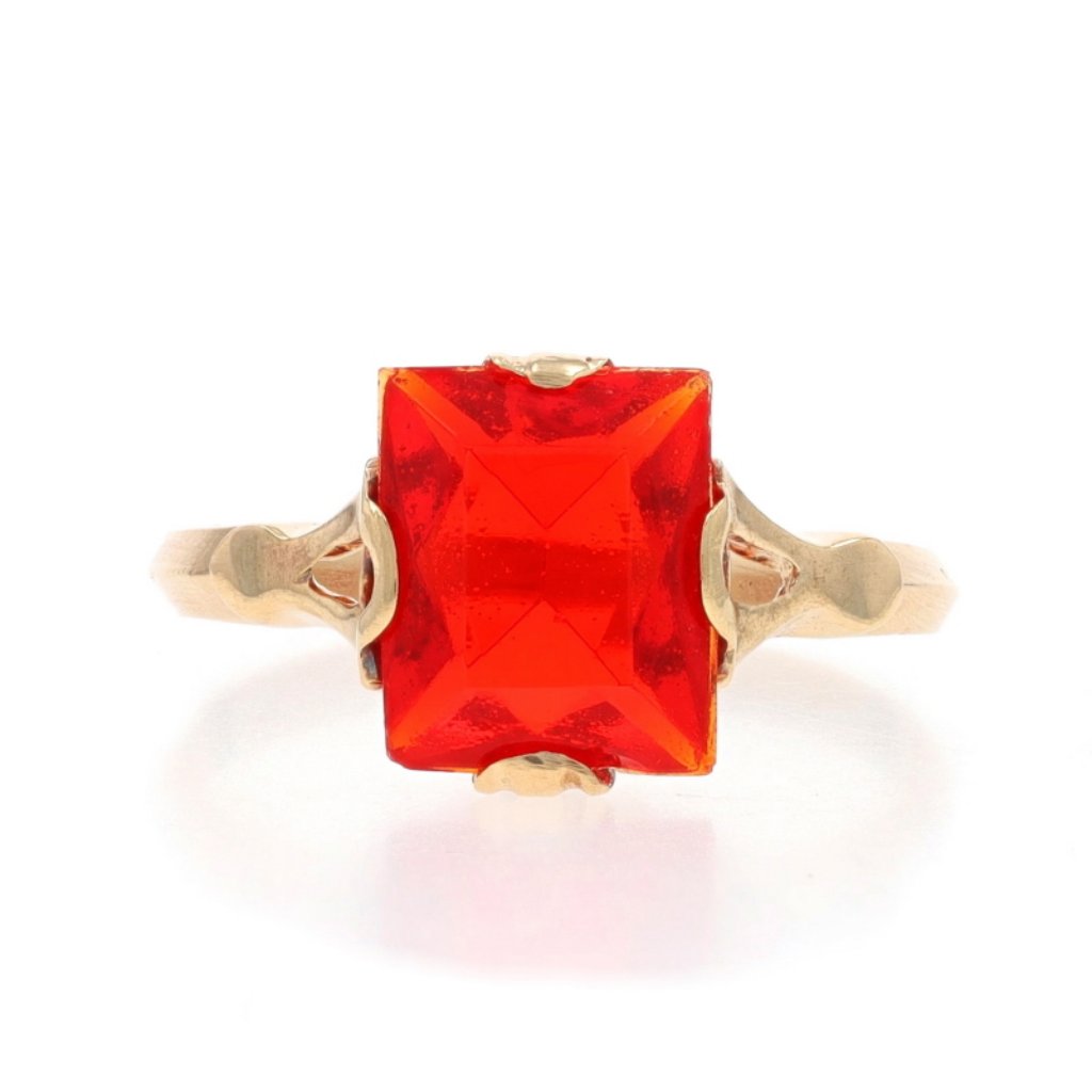 Yellow Gold Glass Vintage Solitaire Ring - 10k Rectangular